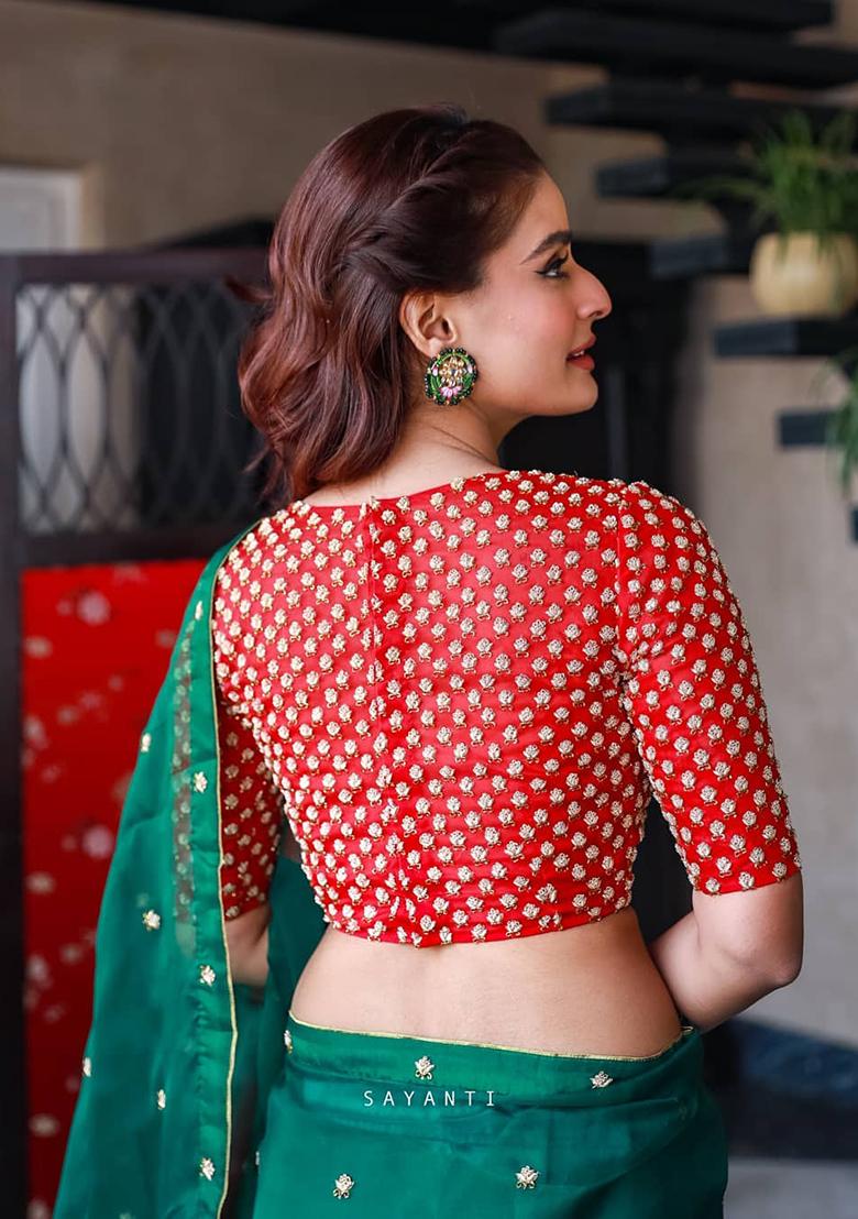 Green Sequin Embroidered Organza Saree Set