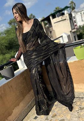 Black Sequin Embroidered Georgette Saree Set