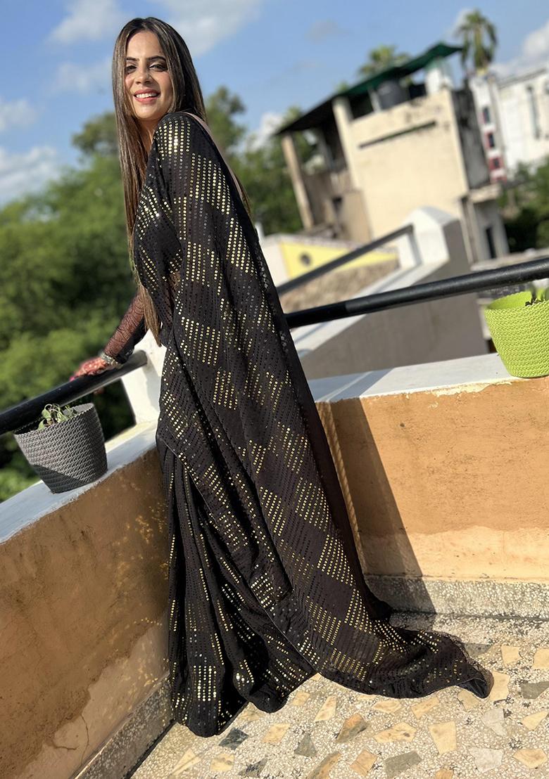Black Sequin Embroidered Georgette Saree Set
