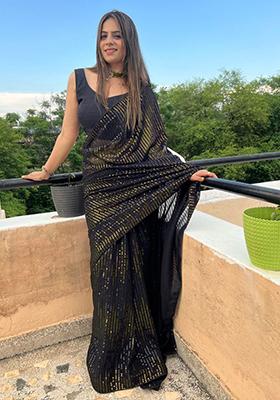 Black Sequin Embroidered Georgette Saree Set
