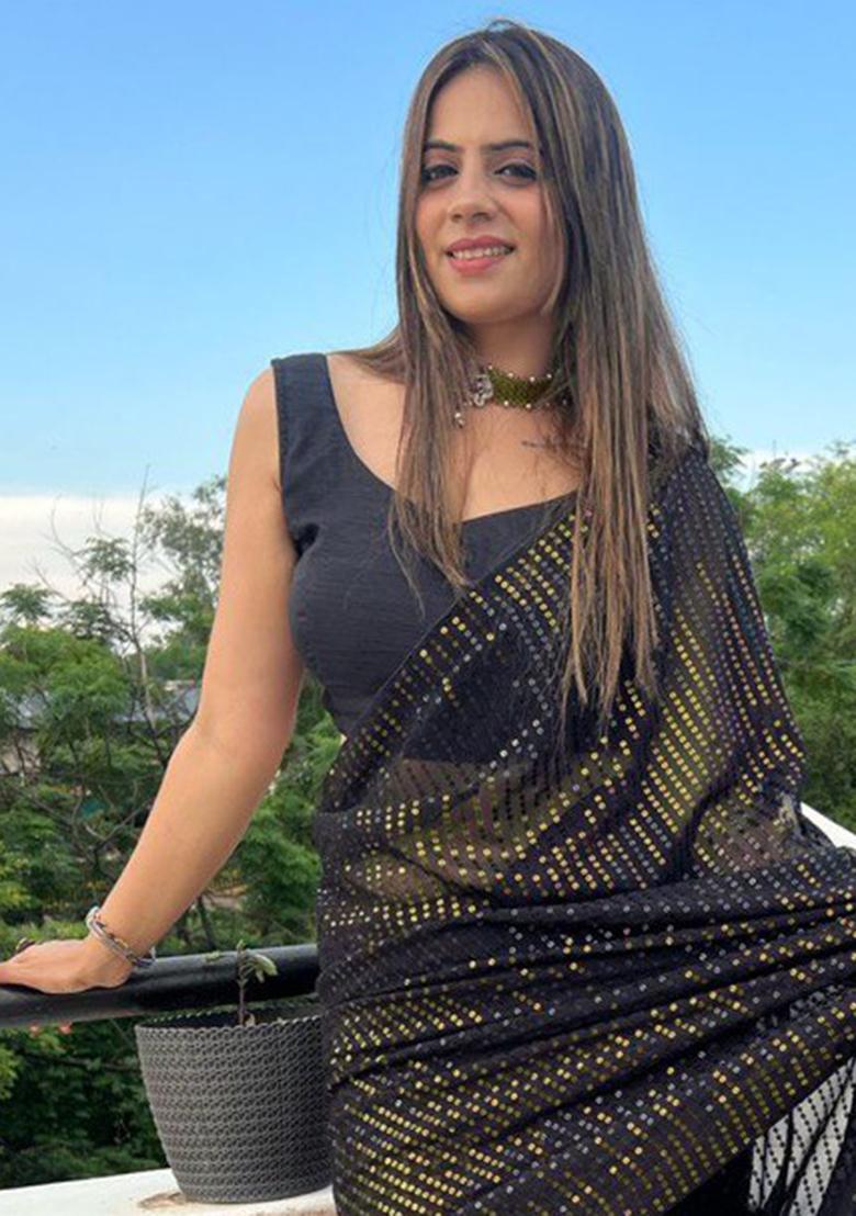 Black Sequin Embroidered Georgette Saree Set