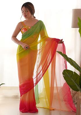 Multicolor Shaded Georgette Saree Set