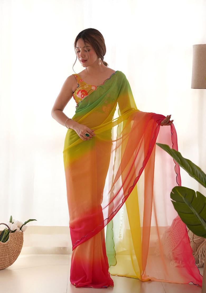 Multicolor Shaded Georgette Saree Set