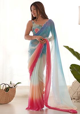 Multicolor Shaded Georgette Saree Set