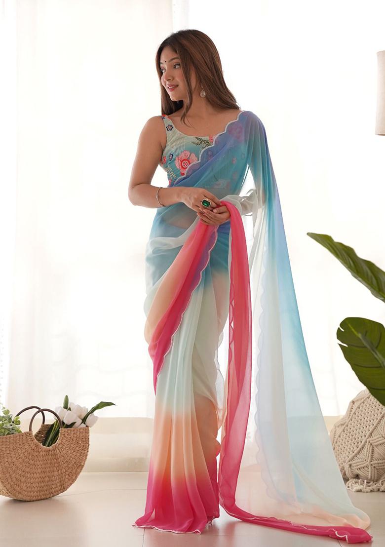 Multicolor Shaded Georgette Saree Set