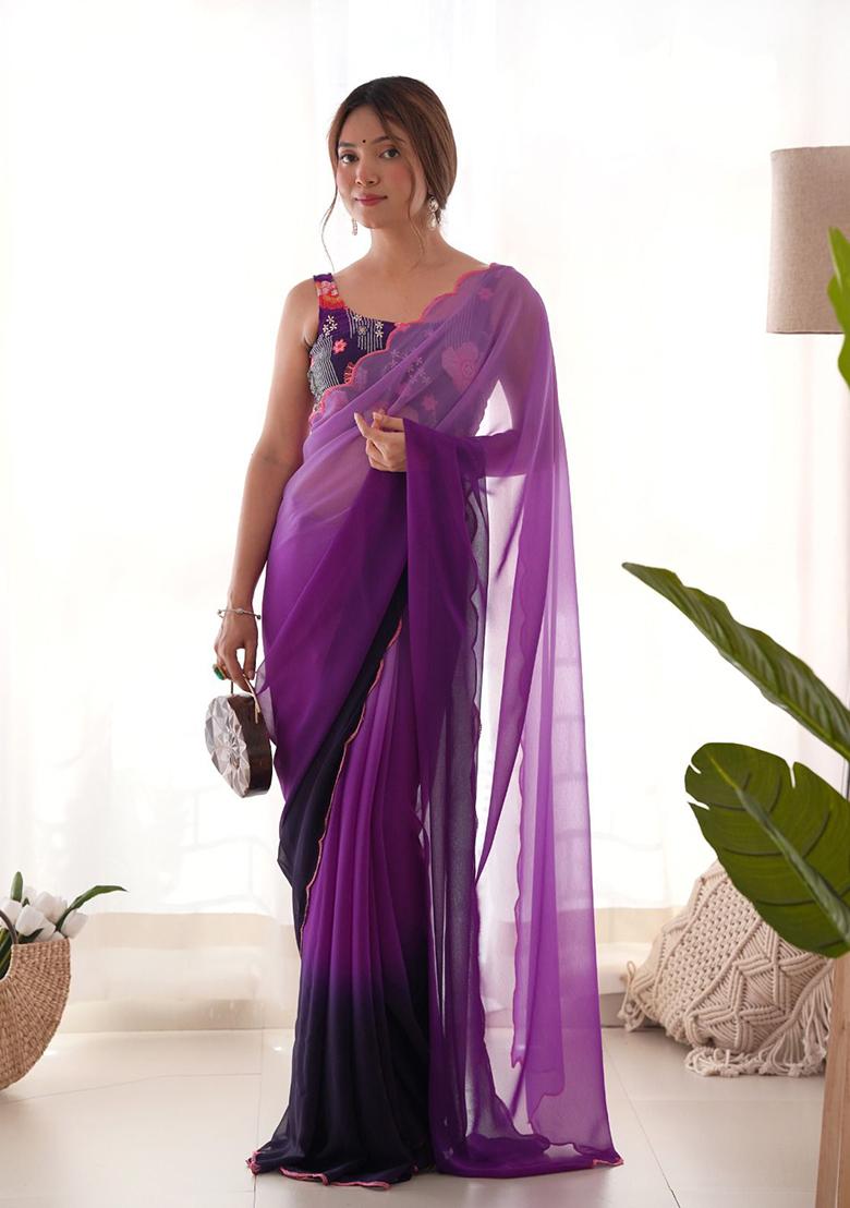 Multicolor Shaded Georgette Saree Set