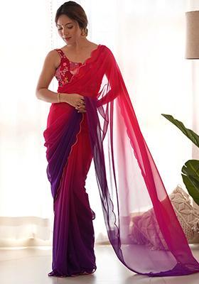 Multicolor Shaded Georgette Saree Set