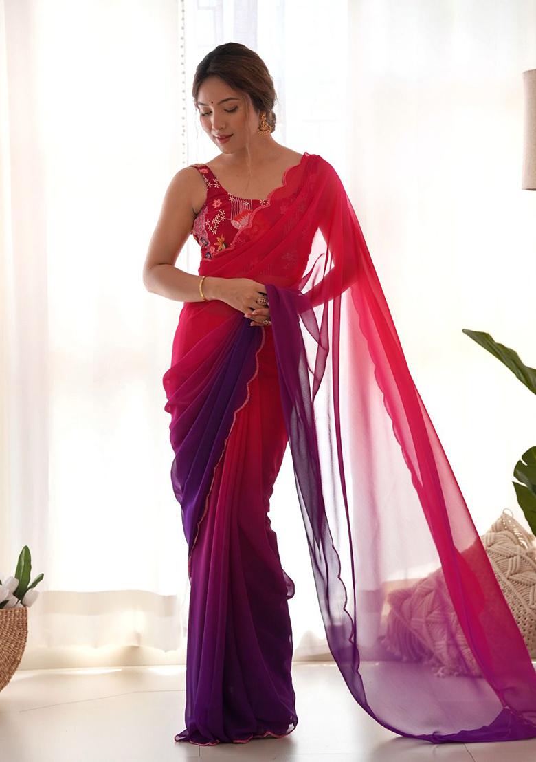 Multicolor Shaded Georgette Saree Set