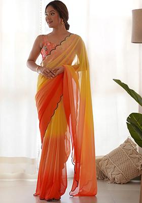 Multicolor Shaded Georgette Saree Set