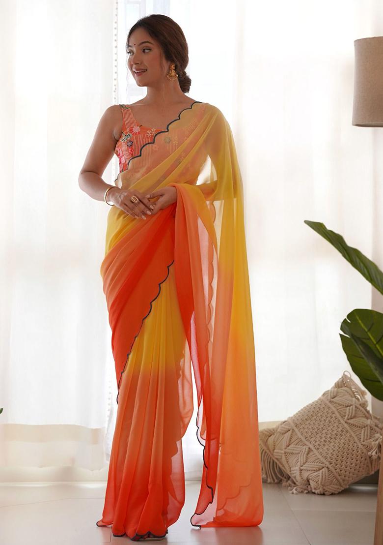 Multicolor Shaded Georgette Saree Set