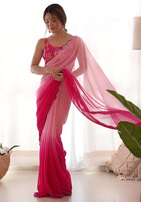 Multicolor Shaded Georgette Saree Set