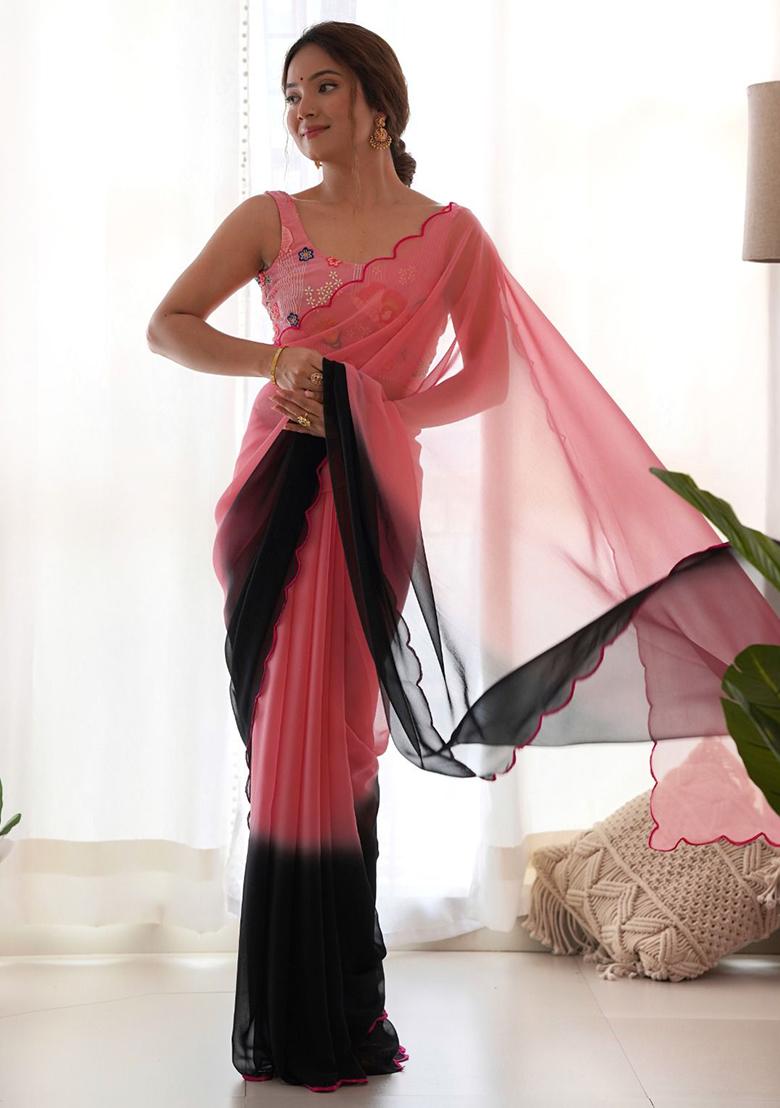 Multicolor Shaded Georgette Saree Set