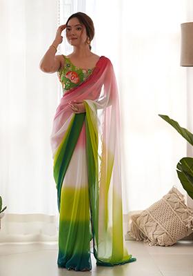 Multicolor Shaded Georgette Saree Set