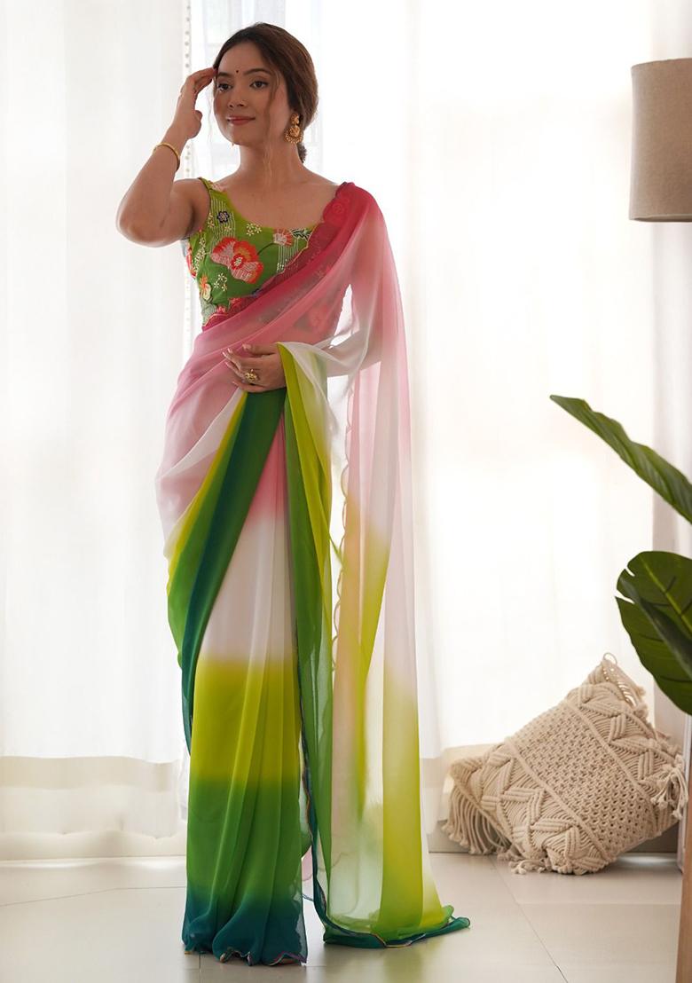 Multicolor Shaded Georgette Saree Set