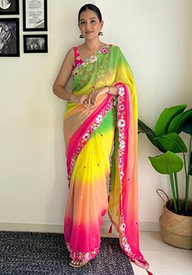 Multicolor Sequin Embroidered Georgette Saree Set