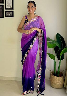 Multicolor Sequin Embroidered Georgette Saree Set