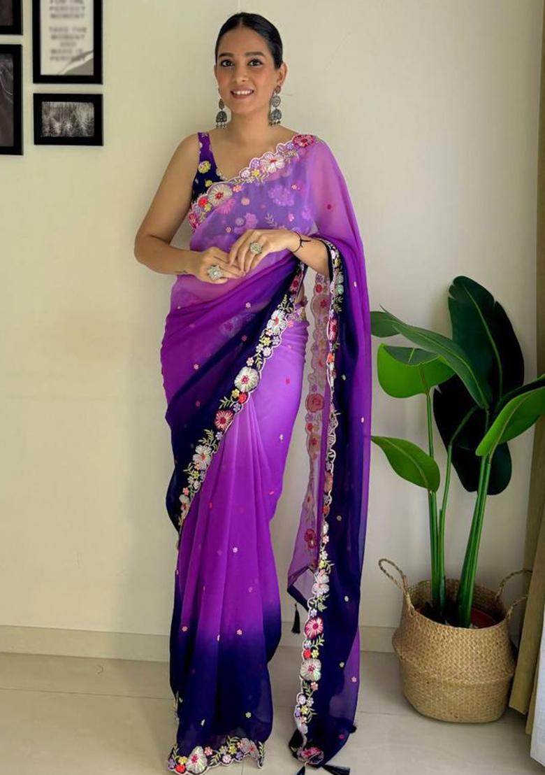 Multicolor Sequin Embroidered Georgette Saree Set
