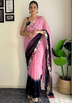 Multicolor Sequin Embroidered Georgette Saree Set