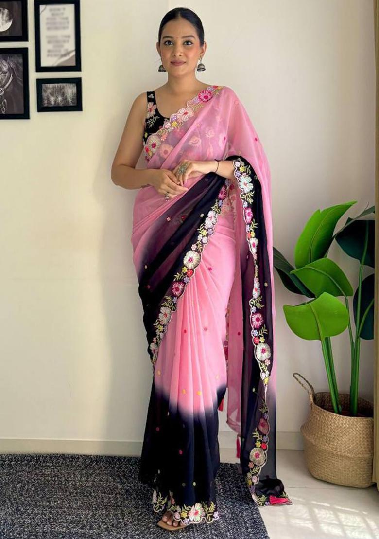 Multicolor Sequin Embroidered Georgette Saree Set