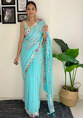 Multicolor Sequin Embroidered Georgette Saree Set