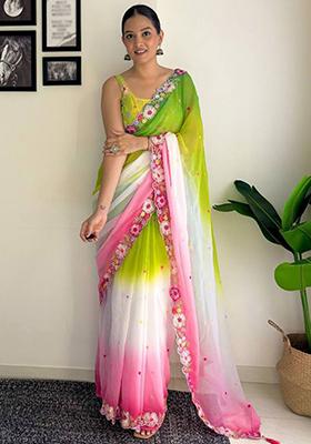 Multicolor Sequin Embroidered Georgette Saree Set