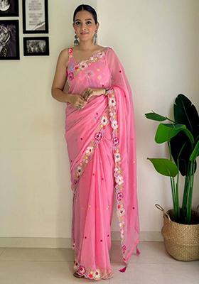 Multicolor Sequin Embroidered Georgette Saree Set