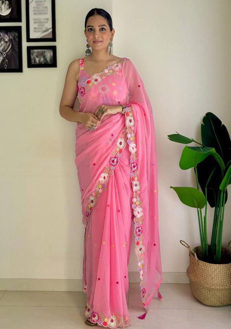 Multicolor Sequin Embroidered Georgette Saree Set