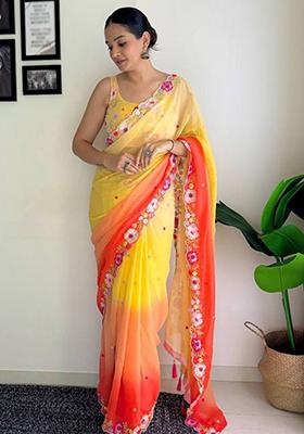 Multicolor Sequin Embroidered Georgette Saree Set