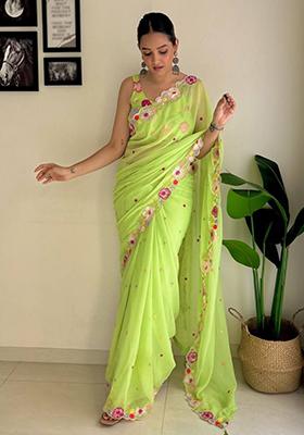Multicolor Sequin Embroidered Georgette Saree Set