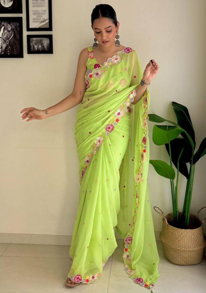 Multicolor Sequin Embroidered Georgette Saree Set