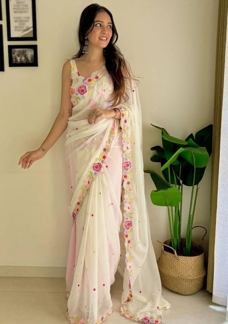 Multicolor Sequin Embroidered Georgette Saree Set