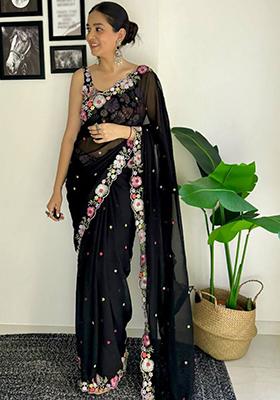 Multicolor Sequin Embroidered Georgette Saree Set