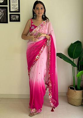 Multicolor Sequin Embroidered Georgette Saree Set