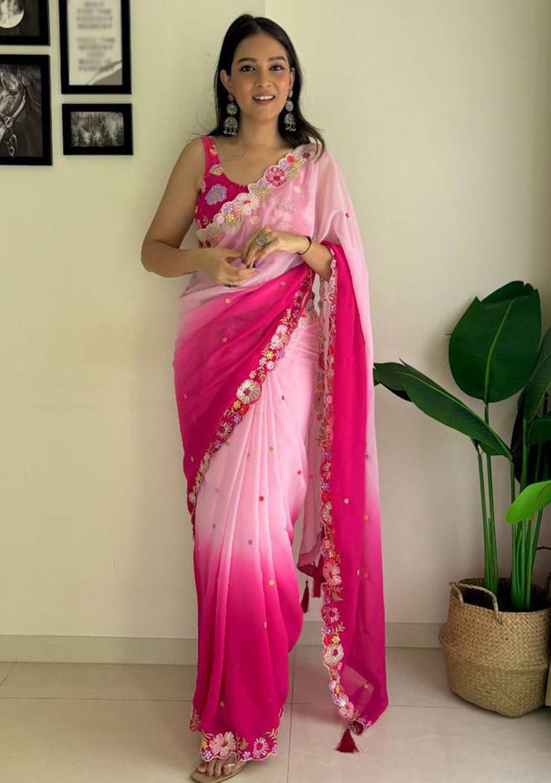 Multicolor Sequin Embroidered Georgette Saree Set