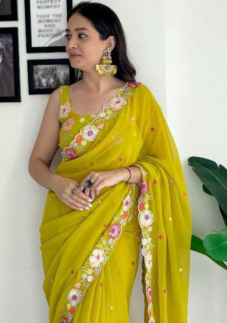 Multicolor Sequin Embroidered Georgette Saree Set