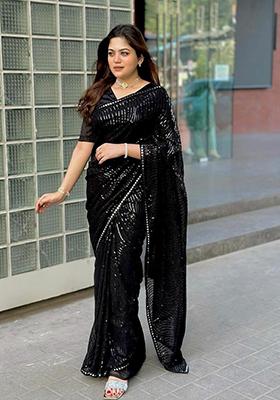 Black Sequin Embroidered Georgette Saree Set