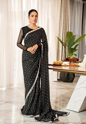 Black Sequin Embroidered Georgette Saree Set