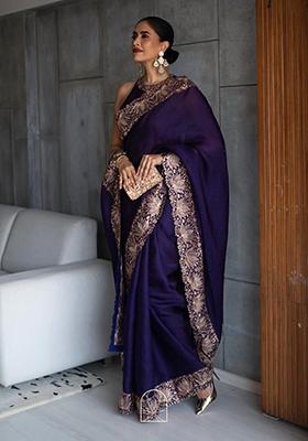 Purple Sequin Embroidered Silk Saree Set