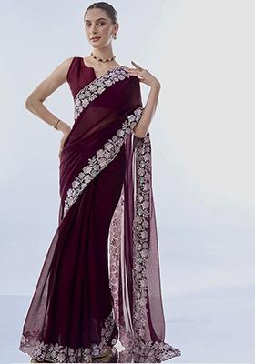 White Sequin Embroidered Georgette Saree Set