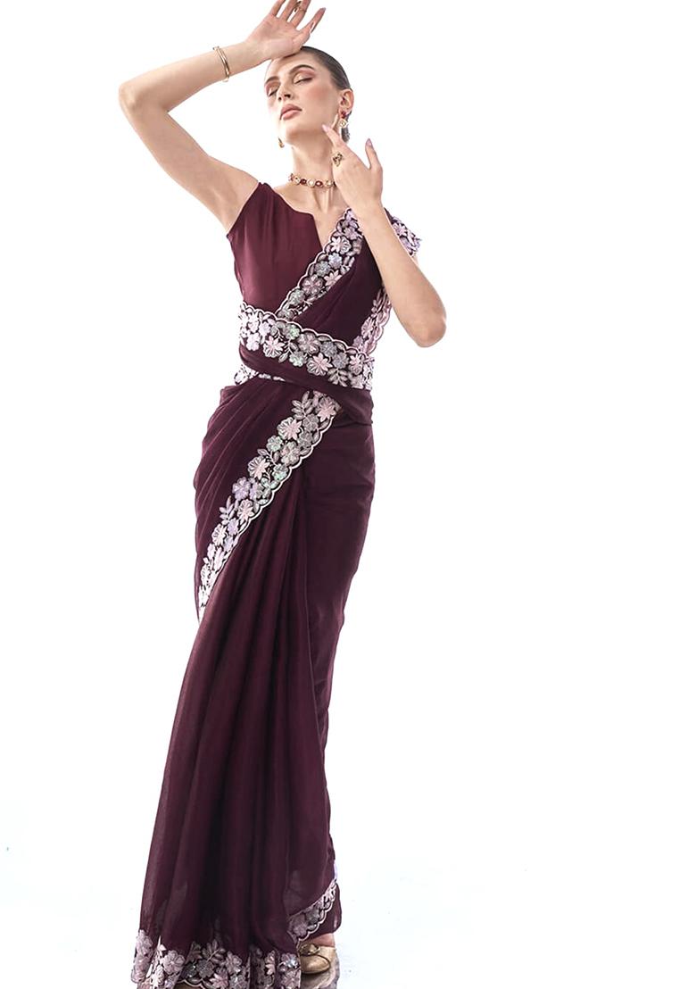 White Sequin Embroidered Georgette Saree Set