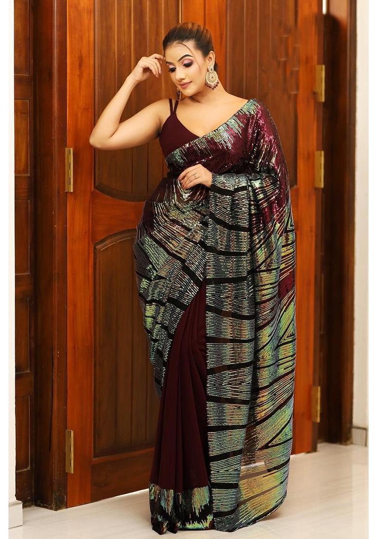 Black Sequin Embroidered Georgette Saree Set