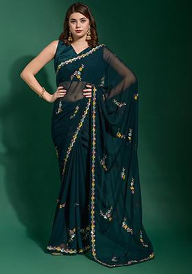 Green Sequin Embroidered Georgette Saree Set