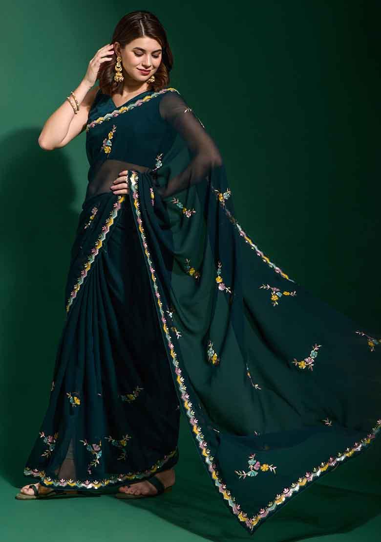 Green Sequin Embroidered Georgette Saree Set