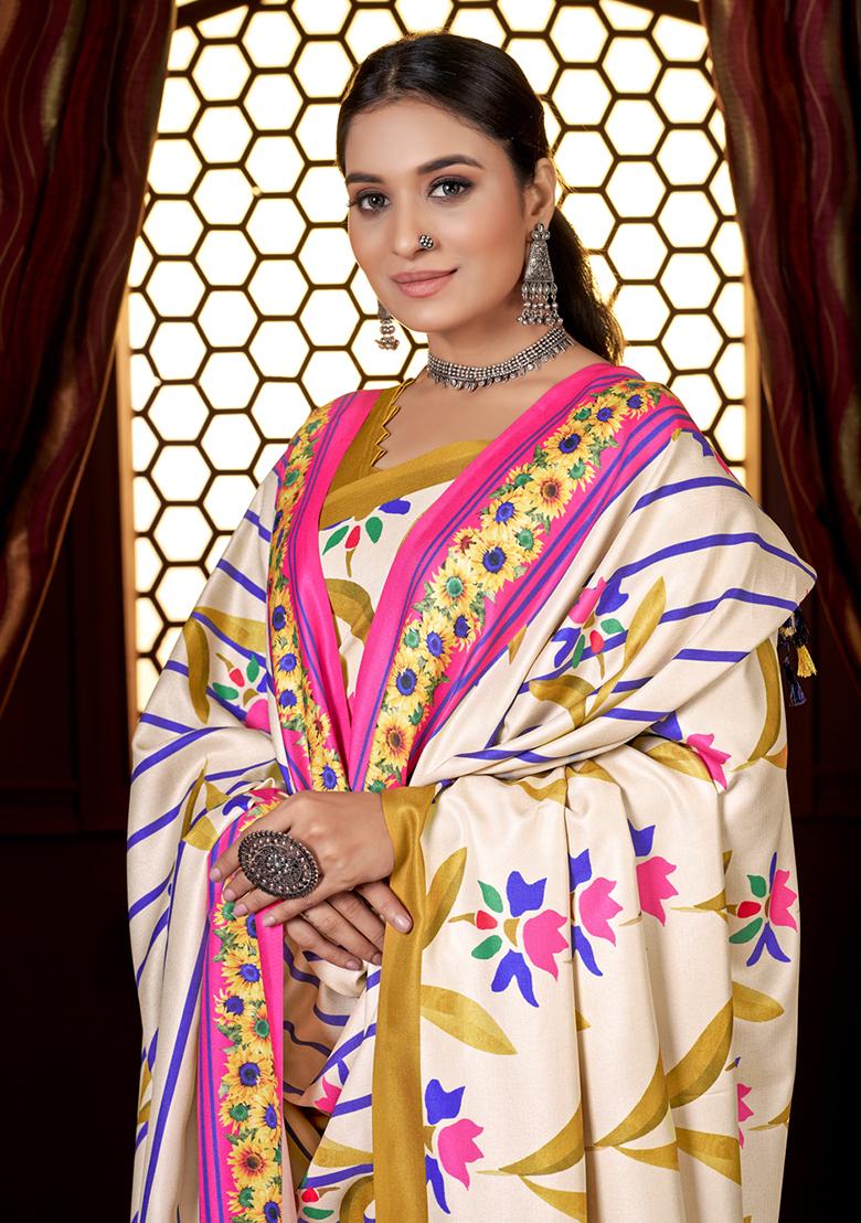Multicolor Digital Print Pashmina Saree Set