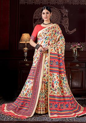 Multicolor Digital Print Pashmina Saree Set