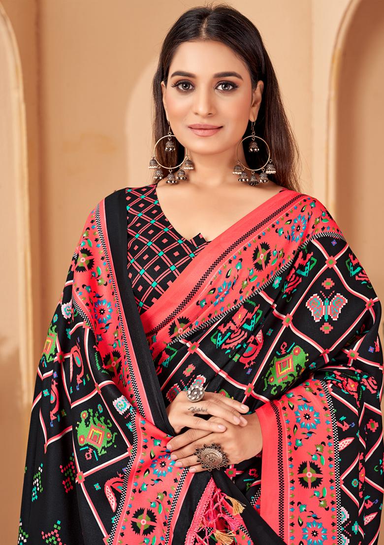 Multicolor Digital Print Pashmina Saree Set