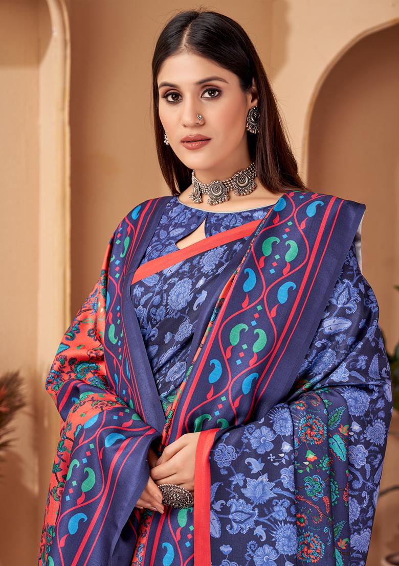 Multicolor Digital Print Pashmina Saree Set