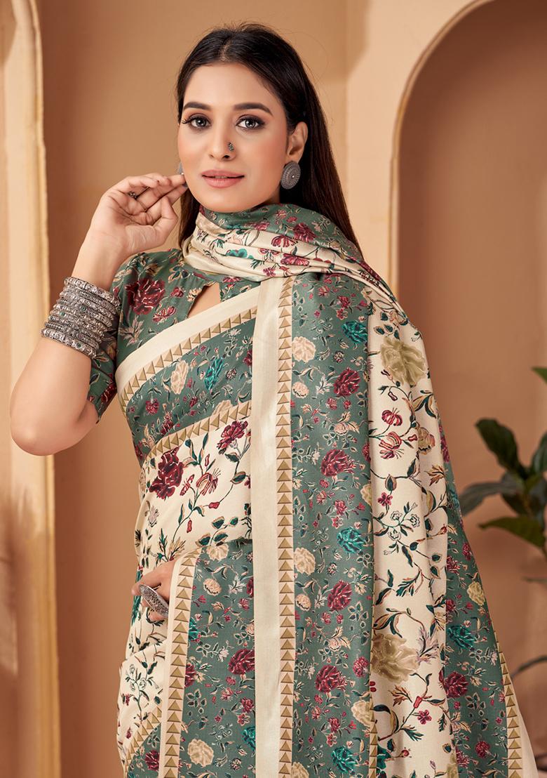 Multicolor Digital Print Pashmina Saree Set