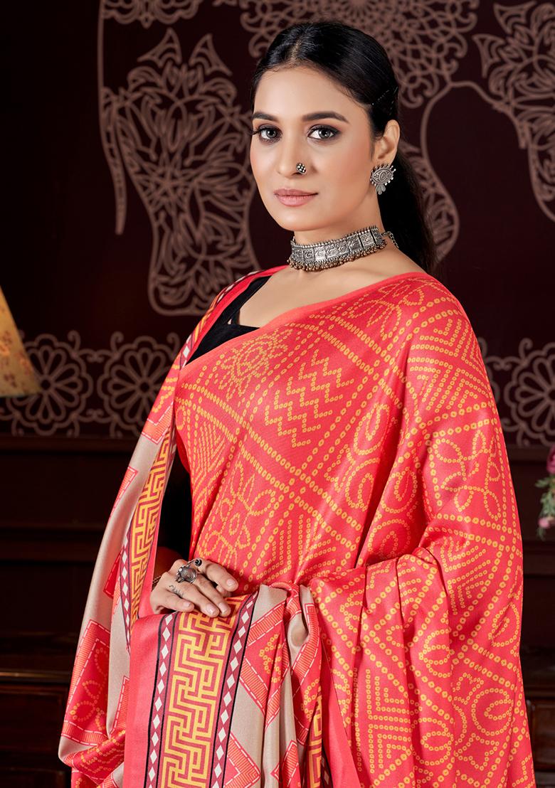 Multicolor Digital Print Pashmina Saree Set