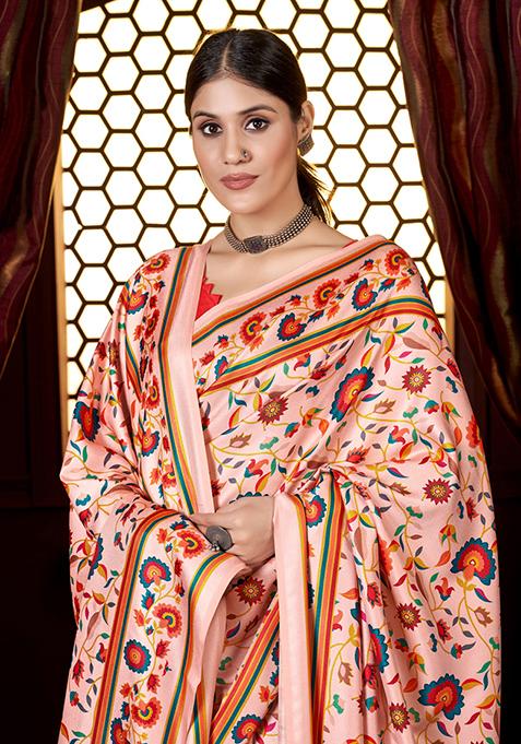 Multicolor Digital Print Pashmina Saree Set